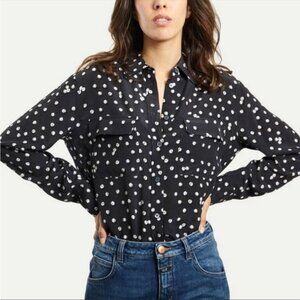 EQUIPMENT Signature 100% Silk Shirt with Tennis Ball Print sz L